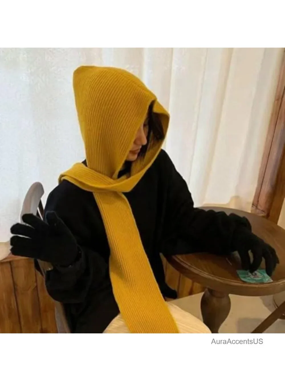 Hooded Scarf for Women Winter Knit Bonnet Warm Shawl Wrap